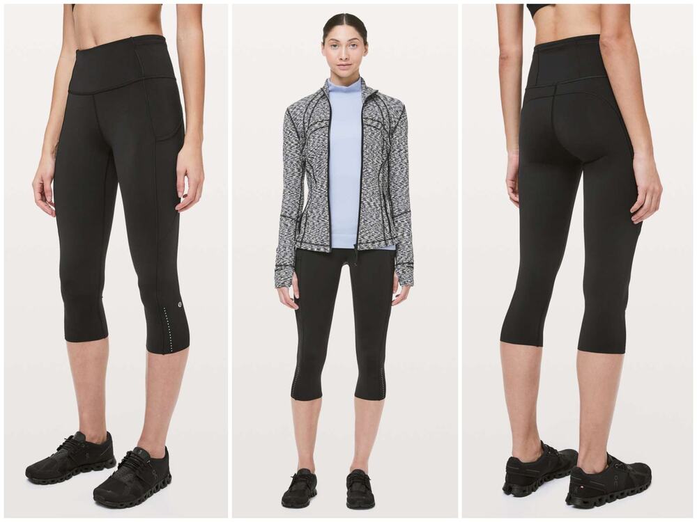 Lululemon Fast & Free Crop II *Nulux 19" Black Size 2 Reflective Run Gym Workout